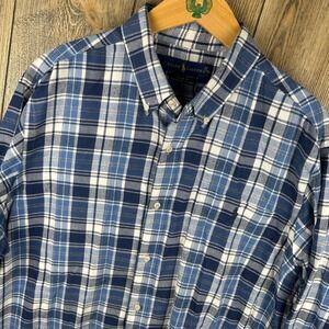 Ralph Lauren Performance Flannel Shirt Classic Fit Mens XXL Blue White Plaid L/S